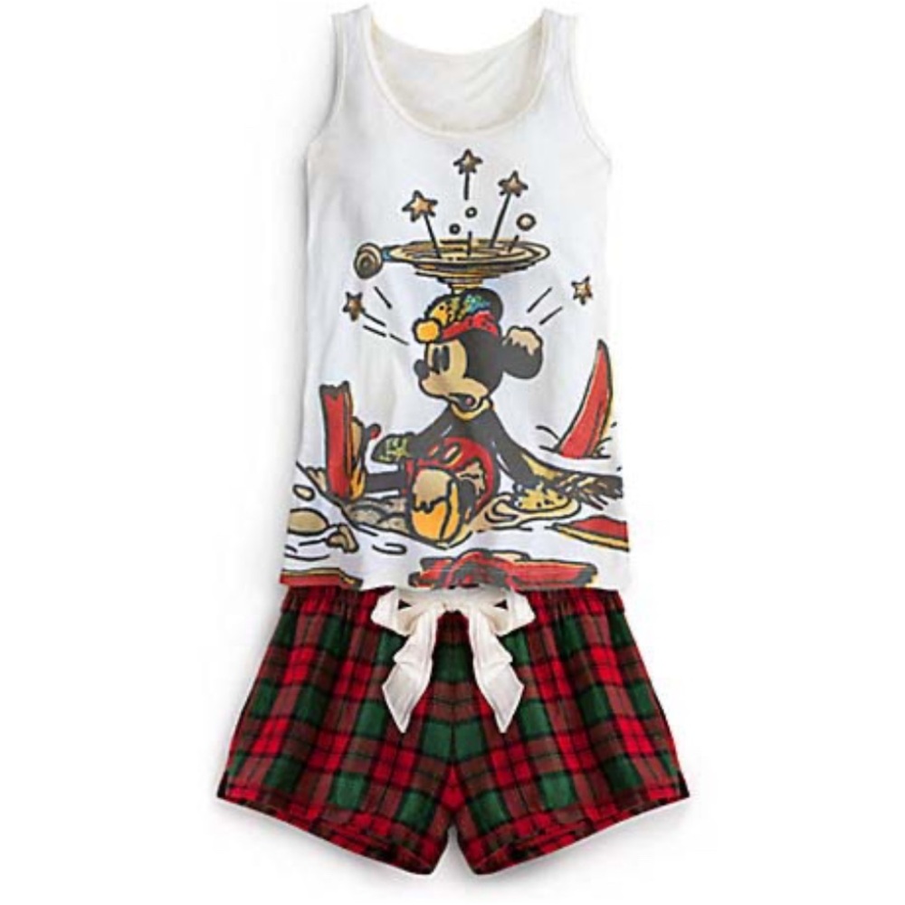 Disney Parks Mickey Mouse Women’s Pajama Set Holiday Mickey on Skis